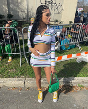 Load image into Gallery viewer, White Stripe Mardi Gras Skirt Set
