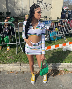 White Stripe Mardi Gras Skirt Set