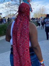 Load image into Gallery viewer, Metallic Bandana Print Butt Length Durag

