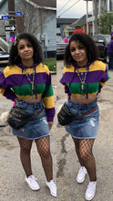 Load image into Gallery viewer, Colorful Stripe Elastic Crop Mardi Gras Hoodie
