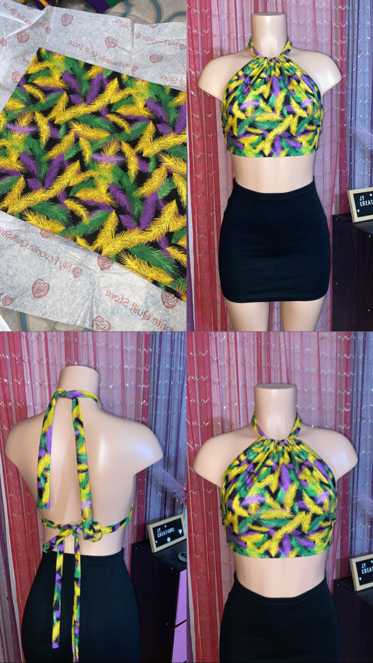 1 of 1 Mardi Gras Feather Print Halter Top