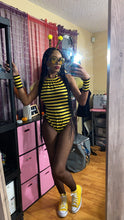 Load image into Gallery viewer, Custom Made Bee Halter Bodysuit &amp; Armcuffs Costume
