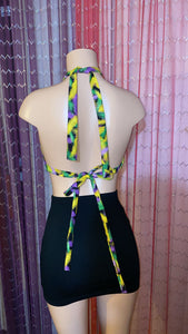 1 of 1 Mardi Gras Feather Print Halter Top