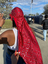 Load image into Gallery viewer, Metallic Bandana Print Butt Length Durag
