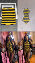 Load image into Gallery viewer, Custom Made Bee Halter Bodysuit &amp; Armcuffs Costume
