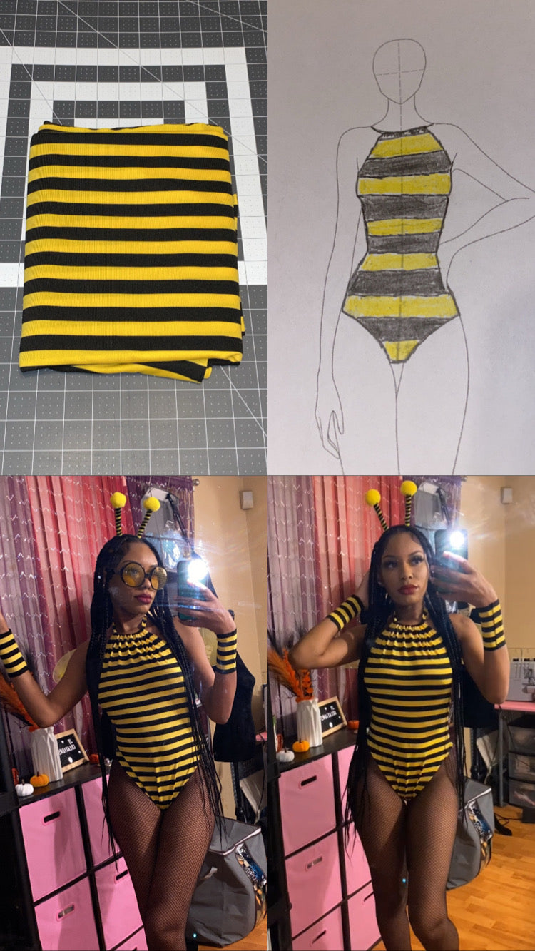 Custom Made Bee Halter Bodysuit & Armcuffs Costume
