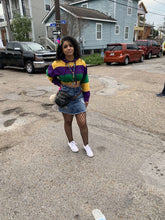 Load image into Gallery viewer, Colorful Stripe Elastic Crop Mardi Gras Hoodie
