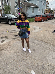 Colorful Stripe Elastic Crop Mardi Gras Hoodie