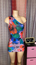 Load image into Gallery viewer, Bold Watercolor Jumbo Floral Spun One Shoulder Mini Dress
