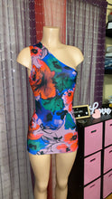 Load image into Gallery viewer, Bold Watercolor Jumbo Floral Spun One Shoulder Mini Dress
