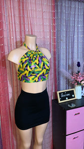 1 of 1 Mardi Gras Feather Print Halter Top