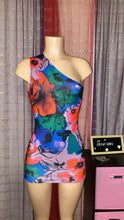 Load image into Gallery viewer, Bold Watercolor Jumbo Floral Spun One Shoulder Mini Dress
