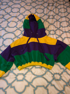 Colorful Stripe Elastic Crop Mardi Gras Hoodie