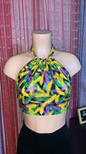 Load image into Gallery viewer, 1 of 1 Mardi Gras Feather Print Halter Top
