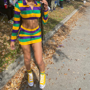 Colorful Stripe Mardi Gras Skirt Set