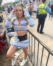 Load image into Gallery viewer, White Stripe Mardi Gras Skirt Set
