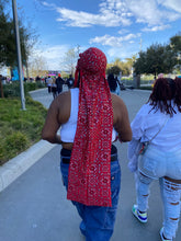 Load image into Gallery viewer, Metallic Bandana Print Butt Length Durag

