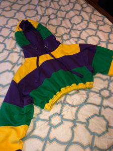 Colorful Stripe Elastic Crop Mardi Gras Hoodie