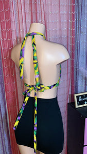 1 of 1 Mardi Gras Feather Print Halter Top