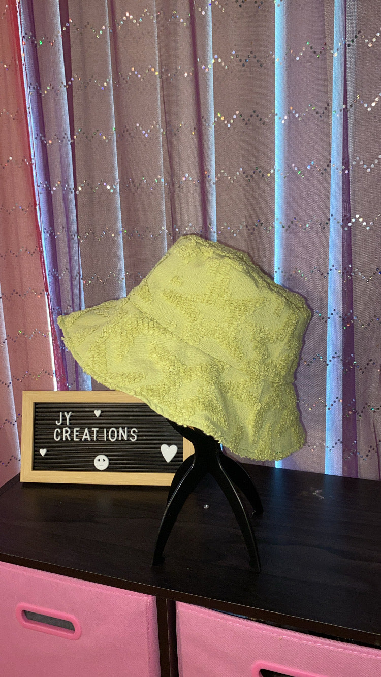 Green Chenile Star Print Reversible Bucket Hat