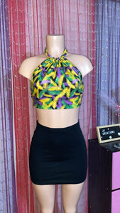 1 of 1 Mardi Gras Feather Print Halter Top