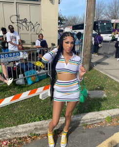 White Stripe Mardi Gras Skirt Set