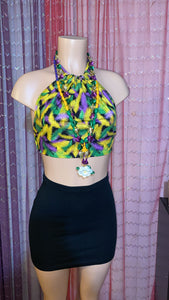 1 of 1 Mardi Gras Feather Print Halter Top