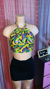 1 of 1 Mardi Gras Feather Print Halter Top