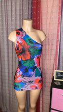 Load image into Gallery viewer, Bold Watercolor Jumbo Floral Spun One Shoulder Mini Dress
