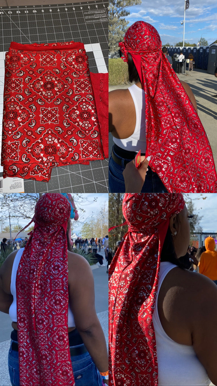 Metallic Bandana Print Butt Length Durag