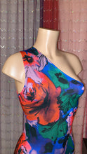 Load image into Gallery viewer, Bold Watercolor Jumbo Floral Spun One Shoulder Mini Dress
