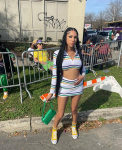 White Stripe Mardi Gras Skirt Set