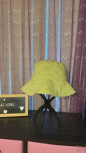 Load and play video in Gallery viewer, Green Chenile Star Print Reversible Bucket Hat
